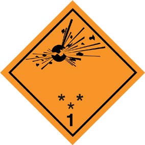 Explosive Stoffe und Gegenstände mit Explosivstoff, Unterklassen 1.1, 1.2 und 1.3 – Gefahrzettel 1