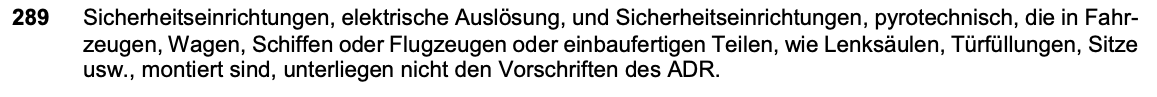 Originalauszug Sondervorschrift 289, ADR 2025 Band II, Seite 3.3-10