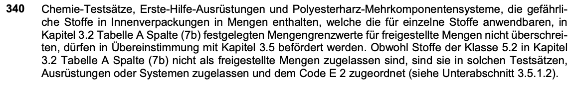 Originalauszug Sondervorschrift 340, ADR 2025 Band II, Seite 3.3-16