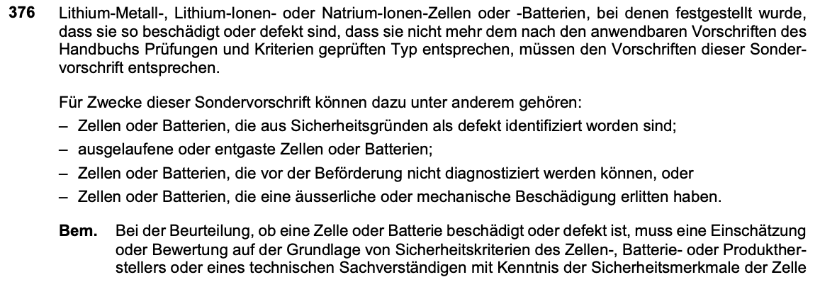Originalauszug Sondervorschrift 376, ADR 2025 Band II, Seite 3.3-22