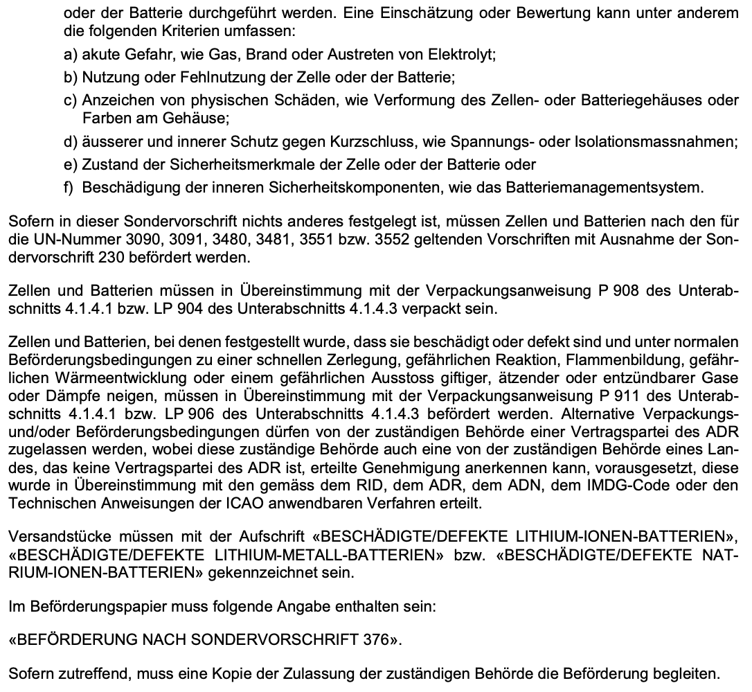 Originalauszug Sondervorschrift 376, ADR 2025 Band II, Seite 3.3-23