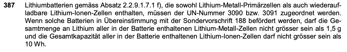 Originalauszug Sondervorschrift 387, ADR 2025 Band II, Seite 3.3-25