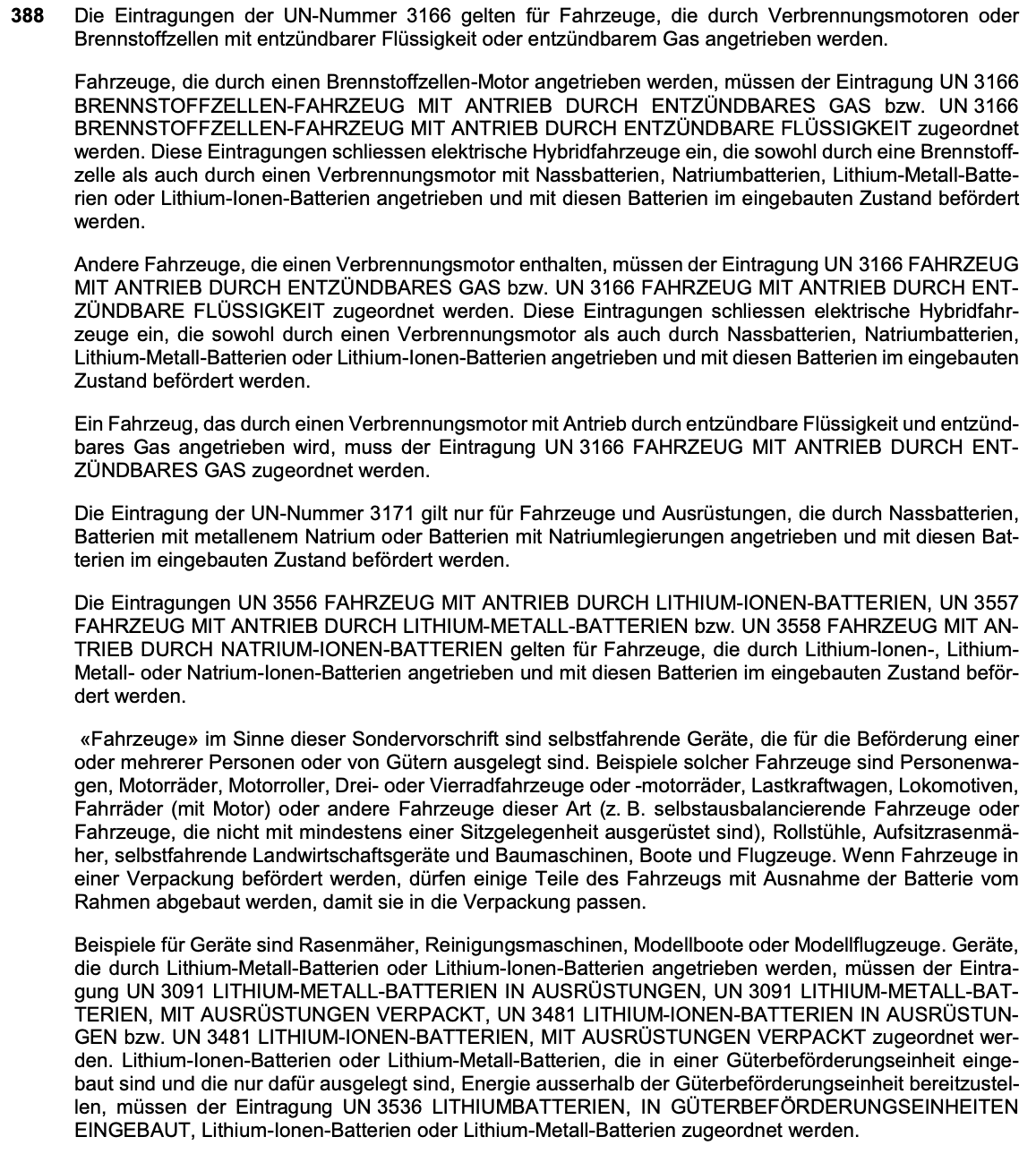 Originalauszug Sondervorschrift 388, ADR 2025 Band II, Seite 3.3-25