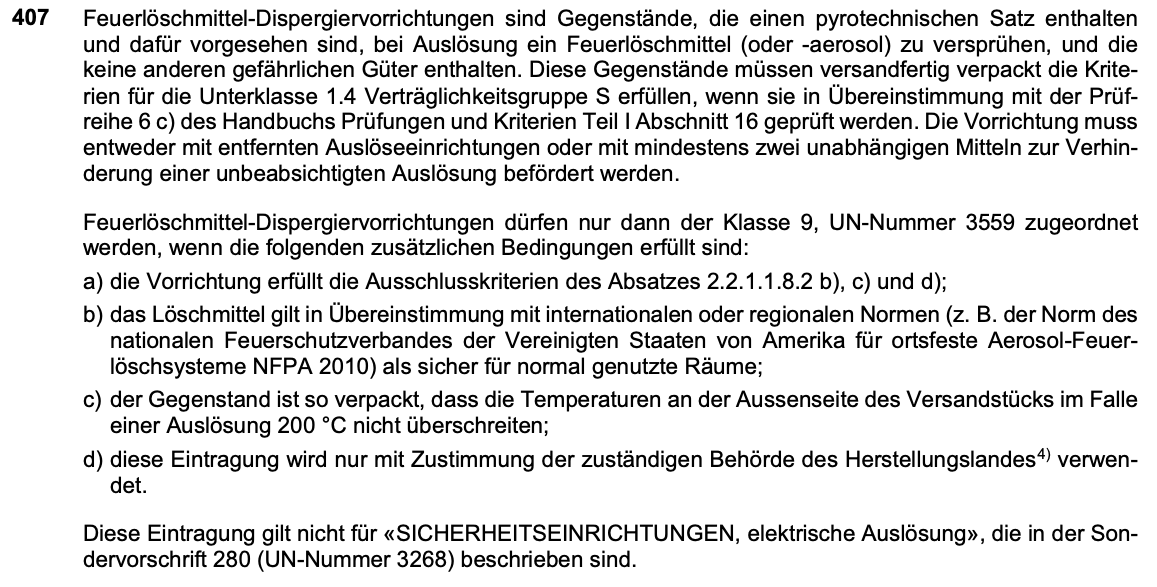 Originalauszug Sondervorschrift 407, ADR 2025 Band II, Seite 3.3-30